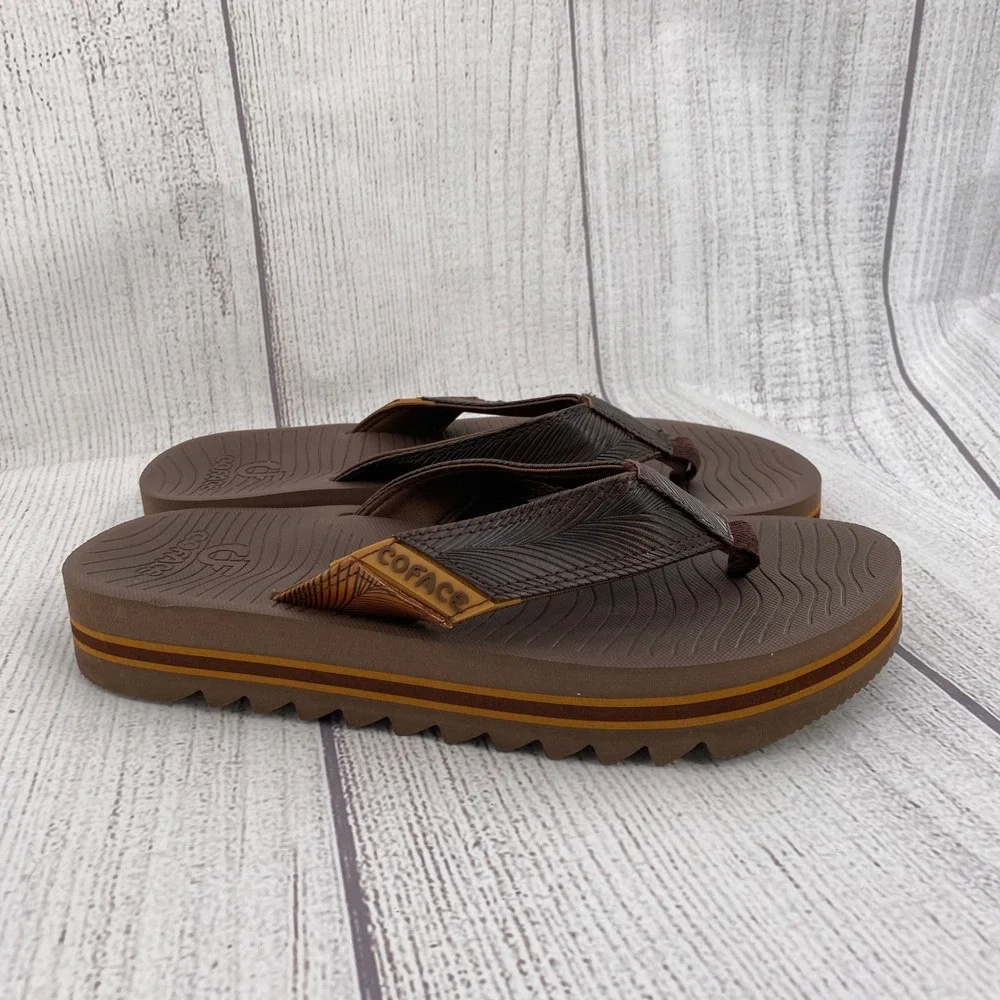 Coface Flip Flop Sandals Mens 10 Brown Yoga Mat Textured Straps Summer Sandal